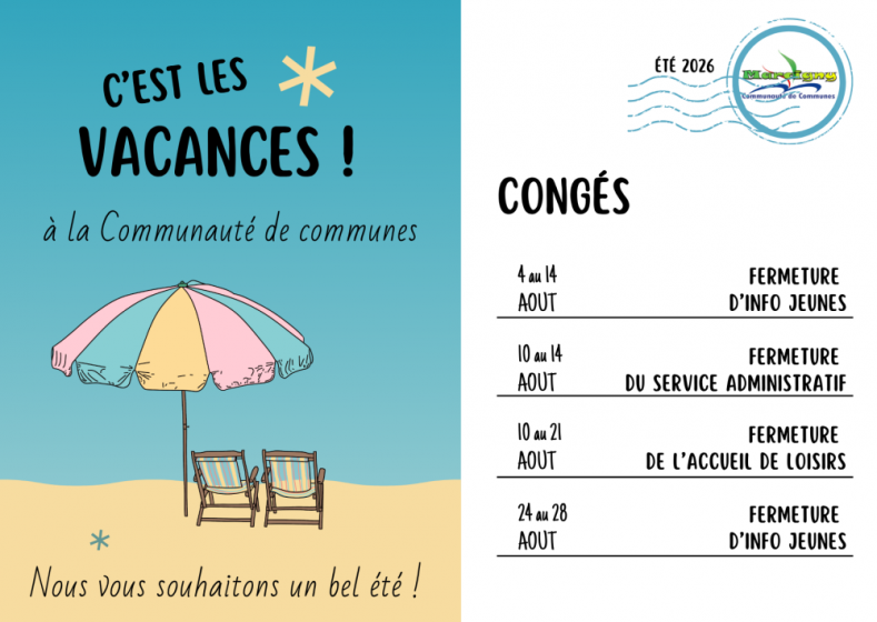 ☀️ Fermetures estivales des services de la Communauté de communes ☀️
